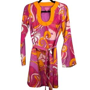 Banana Republic X Trina Turk Pink Orange Mod Swirl Print Cotton Silk Mini Dress